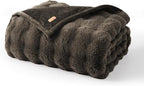 EVERGRACE Ultra Soft Luxury Fluffy Faux Rabbit Fur Throw Blanket, Thick Warm Fuzzy Blankets for Bed, Cozy Plush Reversible Blanket for Couch, Chair, Sofa, Dark Taupe, 60x80 Inches, 870 GSM