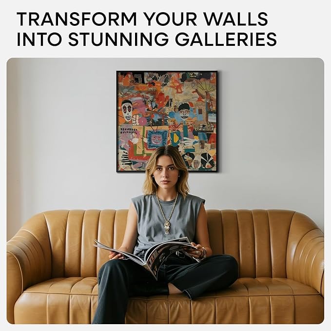 Homeforia 20x20 Picture Frame Black, High End Metal 20x20 Square Poster Frame Matted to 16x16 Print, 20 x 20 Black Frames with Mat 16 x 16 Photo, 20by20 Thin Frames, Tempered Glass, Wall Kit, Set of 1