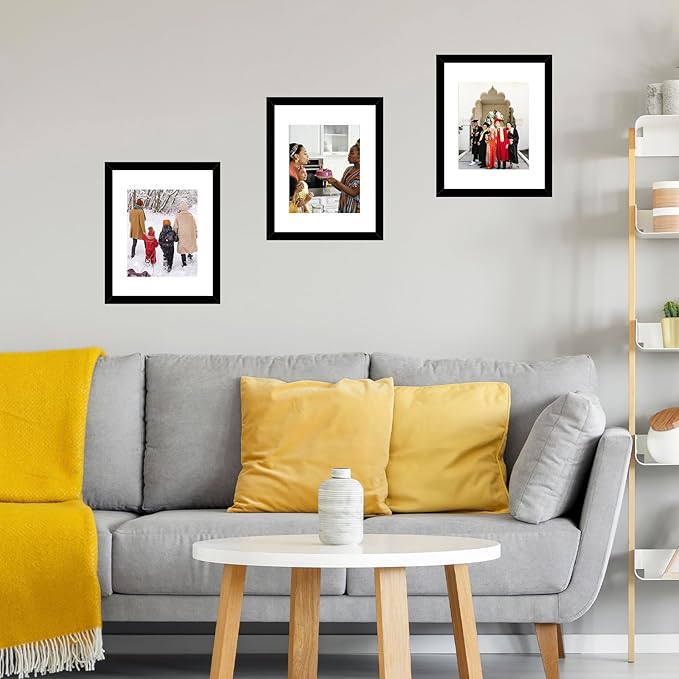 10x14 Picture Frame Set of 12 for 30 x 40 cm Diamond Art Painting, Display 8.5x11 with Mat or 10x14 without Mat, Wood 10 by 14 Wall Gallery Poster Photo Frames Bulk with 8.5x11 Mat,12 Pack, Black