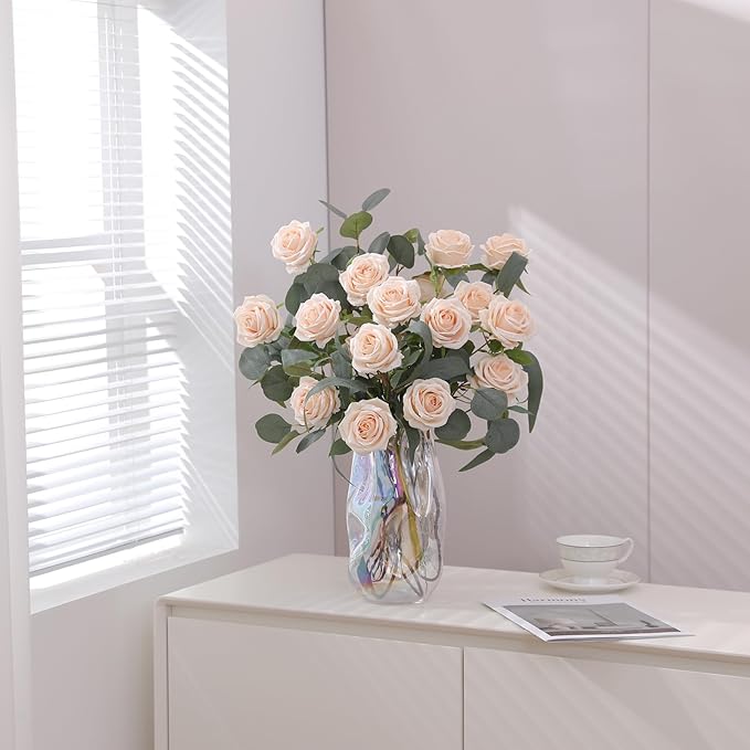 Serra Flora 10Pcs Realistic Artificial Eucalyptus Rose Stems - Lifelike Leaf Branches with Natural Texture for Stylish Vase Bouquets, Modern Home Decor & Elegant Wedding Arrangements
