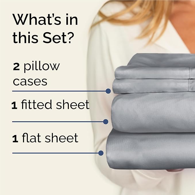 Twin XL Sheets Set 4 Piece - Includes 2 Pillowcases - Bed Sheets Twin XL Size - Soft Hotel Luxury Bedding - Cooling, Comfy & Breathable - 1 Flat & 1 Fitted & 2 Pillowcases w/ Deep Pockets - Steel Blue