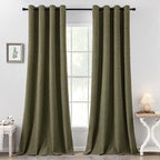 MIULEE Linen Texture Curtains for Bedroom Solid 100% Blackout Thermal Insulated Light Olive Green Curtains Grommet Room Darkening Drapes for Living Room Nursery 52x108 Inch (2 Panels)