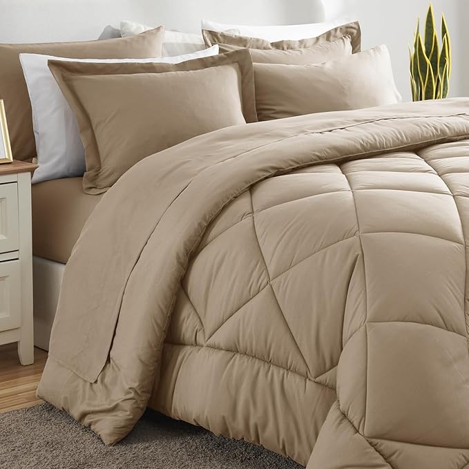 CozyLux King Size Comforter Set Taupe - 7 Pieces Bed in a Bag King, Luxury Soft Bed Set for All Seasons, Bedding Set with Down Alternative Comforter, Sheets, Pillowcases & Shams
