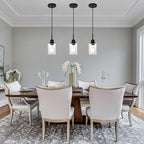 Modern Farmhouse Mini Chandeliers 3 Pack Black Pendant Lights Kitchen Island with Seeded Glass, Dining Room Lighting Fixtures Hanging Ceiling for Sink Bar Hallway Porch Corridor Bedroom