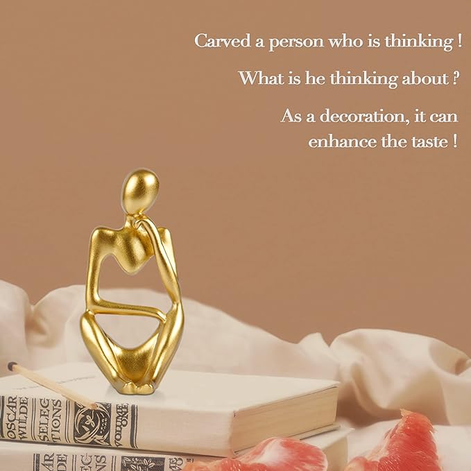 Sandstone Resin Thinker Style Abstract Sculpture Statue Collectible Figurines Home Office Bookshelf Desktop Decor (Small Gold, Right)