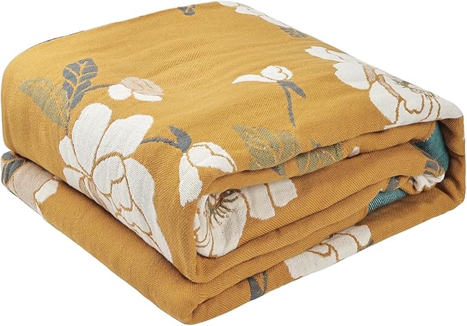 Boho Throw Blanket for Bed - 100% Pure Cotton Ultra Soft Rustic Quilt - Farmhouse Decor Bed Blankets, All Season Rustic Throw for Sofa Couch Chair(80''x 90'', Flower Branch 2)