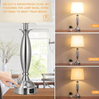 Beige Lamps for Bedrooms Set of 2 - Touch Control Bedside Lamp with USB C+A, 3 Way Dimmable Nightstand Lamps with USB Port, Table Lamp for Living Room(Beige Shade and Nickel Base)