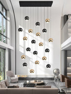 Rectangular Chandelier Crystal Balls Chandeliers Flush Mount Ceiling Light for Dining Room Living Room High Ceiling Chandelier for Staircase Foyer Entryway Black and Gold Chandeliers 2700k-6000k