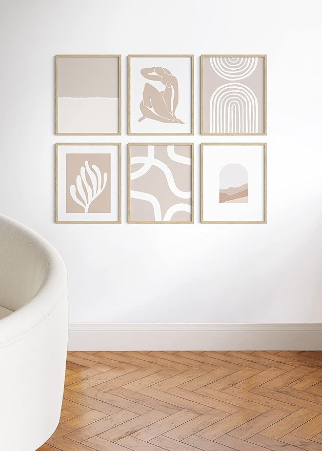 HAUS AND HUES Square Picture Frames 16 x 20 Set of 9 - Photo Gallery Wall Frame Set, Wood 16x20 Frames, 16 x 20 Frames Gallery Wall Set, 16x20 Frame with Mat, Square Frames 16x20 (Beige Oak Frames)