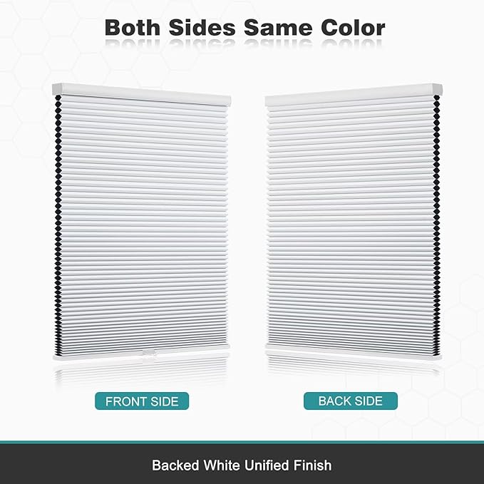 Changshade Cordless Cellular Shades, Blackout Honeycomb Shades for Windows, Pull Down Pleated Blinds, Easy to Install for Indoor Windows and French Doors,34.5" W x 72" H, White
