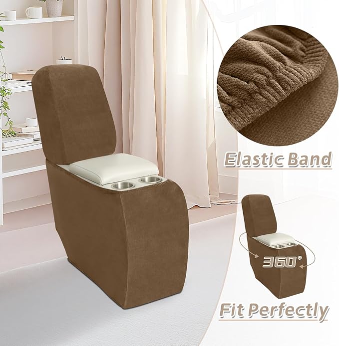 Arfntevss Sectional Recliner Couch Covers Velvet Corner Sectional Sofa Cover for Reclining Couch Stretch L Shape Recliner Slipcover Washable Middle Console Protector (1 Console Cover, Light Brown)