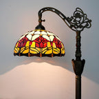 Tiffany Floor Lamp Vintage Standing Lamp Red Tulip Style Stained Glass Floor Light Rustic Corner Gooseneck Floor Lamp with Adjustable Angle for Home Decor Living Room Bedroom 12X12X63 Inches