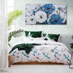 Mofutinpo Large Flower Painting Wall Art, 24x48, Modern Home Decor, Living Room Wall Decorations, White Blue Flower Prints Artwork, Waterproof UV Resistant Canvas, Wall Art for Bedroom