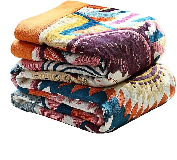 Cotton Throw Blanket for Couch 100% Cotton Blankets for Bed, 90''x 98'' Cotton Quilted Blanket King Size Muslin Mexican Blanket Cozy Soft for Women
