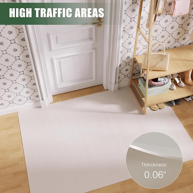 Runner Rug for Hallway, 3' x 10' Waterproof Area Rug for Living Room, Non-Slip Vinyl Hard Floor Protector Mat for Under Dining Table, Runner Rug for Entryway, Indoor Outdoor Mat (White)