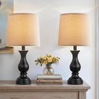 Seealle Farmhouse Table Lamps Set of 2 - Rustic Lamp for Bedroom Living Room, 22" Boho Bedside Lamps for Night Stands End Table Office Desk Lamp Nightstand with Linen Shades(Matte Black)