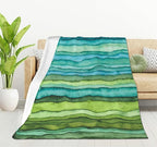 HGOD DESIGNS Watercolor Stripped Waves Blanket for Women, Lightweight Soft Fleece Flannel Throw Blanket Blue and Green Sofa Couch Living Room 40x50 Inch