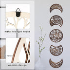 Jetec 5 Pcs Moon Phase Wall Art Decor Wall Pediments Hanging Wooden Moon Phase Spiritual Bedroom Nordic Boho Lunar Aesthetic Art for Living Room Dorm Apartment Bar Ornament(Dark Brown,15.75 Inch)