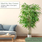 Artificial Bamboo Tree, 6 FT Fake Tree, Faux Silk Plant with Pot, Fake Plants for Home Office Indoor Outdoor Decor, 7 Natural Bamboo Trunks