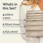 Split King Bed Sheet Set - 7 Piece Split King Bed Sheet Set - Soft Hotel Luxury Bedding - Cooling, Comfy & Breathable - 1 Flat & 1 Fitted & 4 Pillowcases w/ Deep Pockets - Wrinkle & Fade Free - Cream