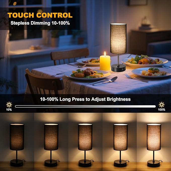 Unicozin Small Table Lamp,3 CCT 3000K/4500K/6500K & RGB Color Changing,Stepless Dimmable Touch Control Bedside Lamp for Reading,Ambience Nightstand Light for Home Decor Party,Black Shade