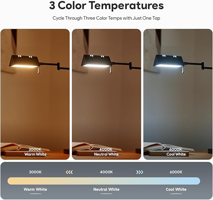 VONLUCE LED Desk Lamp, Adjustable Industrial Style Metal Table Lamp, Dimmable Reading Lamp for Living Room Bedroom Office, Black