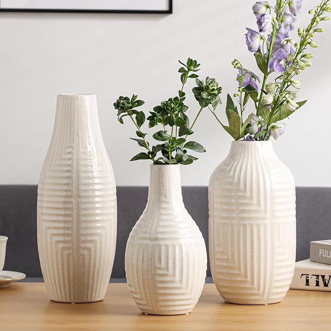 hjn White Ceramic Vase for Home Decor - Modern Vases for Living Room/Bookshelf/Mantel - 10.6" H