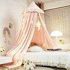 Kertnic Decor Canopy for Kids Bed, Soft Smooth Playing Tent Canopy Girls Room Decoration Princess Castle, Dreamy Mosquito Net Bedding, Children Reading Nook Canopies in Home (Pink-Ruffle)
