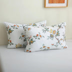 ABREEZE Floral Duvet Cover King Size Set Bird Flowers Bedding Set 100% Brushed Cotton Bedding Collection 1 Duvet Cover with 2 Pillowcases White