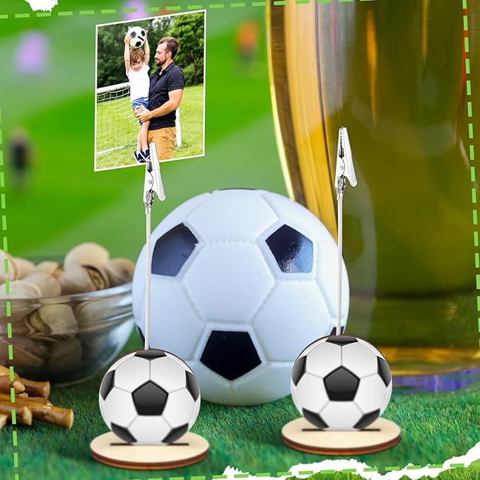 20 Pcs Base Memo Clip Holder Table Number Card Place Holders Stand Note Paper Clip Centerpieces for Table Party Favors Photo Stand Events Decoration(Soccer)