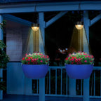 2 Packs Hanging Planters Basket for Outdoor Plants, Solar Powered Self Watering Blue Round Plastic Flower Pots with Drainer for Balcony Patio Garden Outdoor Decoration