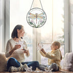 Dragonfly with Flower Suncatcher Stained Glass Window Hanging - 8” Stained Glass Suncatchers for Windows - Sun Catchers Indoor Window Catcher with Hooks and Chain - Birthday Gifts for Mom Grandma