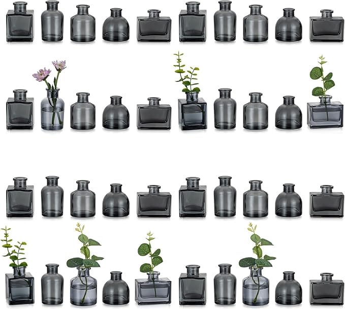 Glasseam Bud Vases in Bulk 40: Gray Glass Vases for Centerpieces Cute Small Vases for Flowers Mini Decorative Tiny Centerpiece Table Decor for Wedding Party Dining Room Decoration