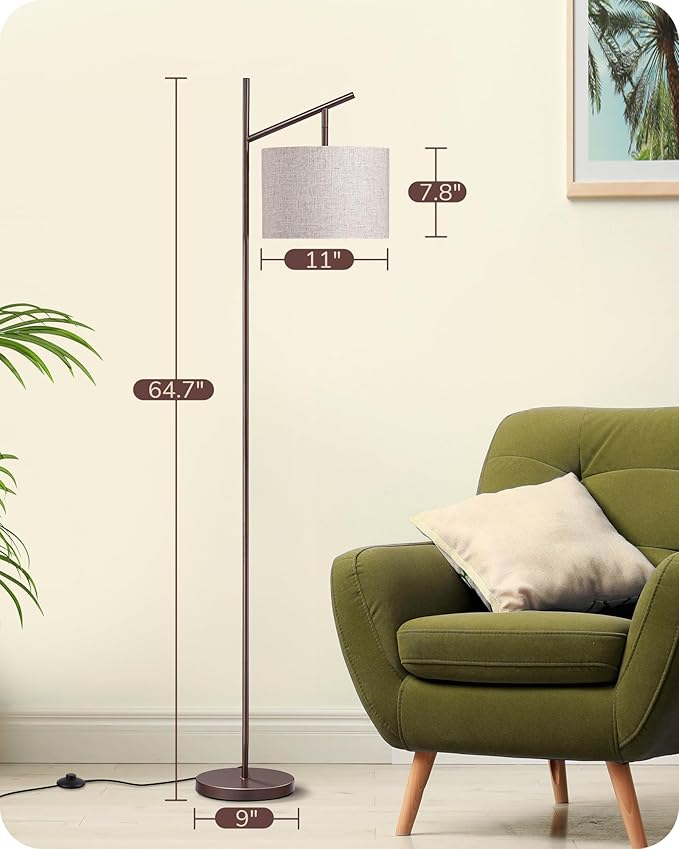 EDISHINE 64.7" Modern Minimalist Floor Lamps for Living Room with 3 Color Temperatures Bulb & Adjustable Linen Shade, Foot Pedal Switch, Tall Standing Lamp for Bedroom Office, Brown