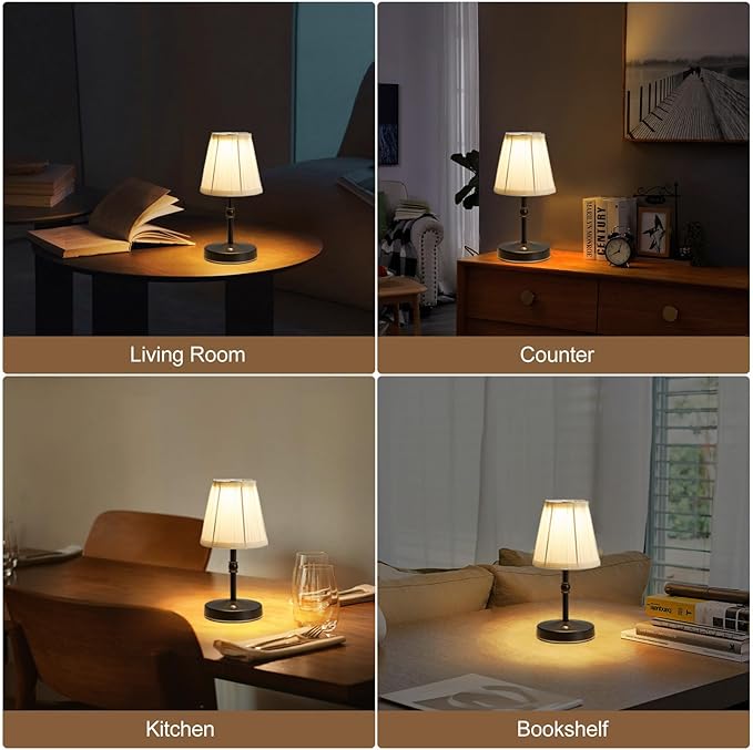 LED Cordless Mini Lamp 5W,3000 mah Battery Operated Lamps,3 Color Temperature Dimmable Table Light,Small Rechargeable Lamp,Kitchen Lamps countertop,Restaurant (Black,2pack)
