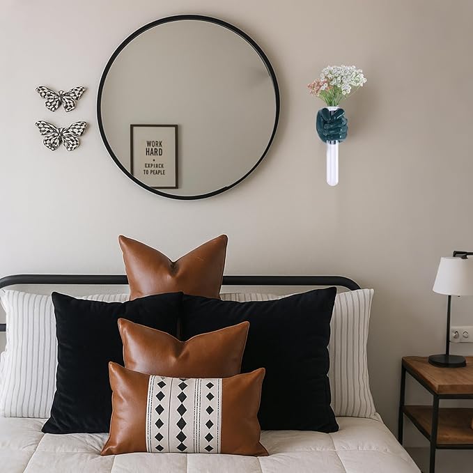 Green Wall Sculptures, Hand Vases Home Decor, Wall Mount Art Sculpture, Unique Wall Art Statue, Funky Flower Vase Decorations, Modern Eclectic Hanging Decor,Glass Test Tube Vase