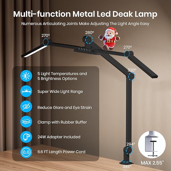 Ultra Bright Architect Desk Lamp with Clamp,Transformable LED Desks Lamp for Home Office,Tall Overhead Led Desk Light[41" Long Dimmable Light Bar],24W Auto Dimmable Desks Lights for Drawing Hobby Use