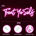 Kavaas Treat Yourself Neon Sign 16.5" x 5.7", Pink LED Light Up Signs for Wall Decor | Treat Yo Self Neon Sign for Girls Bedroom, Bar, Office, Dorms