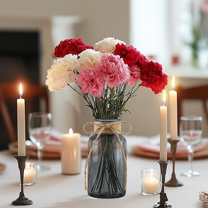 Vintage Glass Vases for Flowers, Set of 6 Grey Vases for Farmhouse Wedding Centerpiece Cylinder Bottle for Reception Table Decoration Home Decor Floral Arrangements