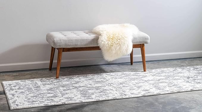 Unique Loom Rosso Collection Vintage, Geometric, Bohemian, Traditional, Distressed, Southwestern Area Rug, 2' 0" x 6' 0", Light Gray/Ivory