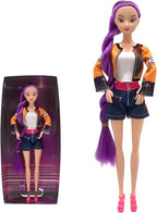 2025 New 11.5'' Demon Hunter Doll,Made to Move Demon Hunter Doll,Collectible Display Figure Dolls Set,Birthday Gifts for Kids Girls Fans (A-Purple Hair)