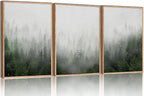 HPINUB Misty Green Forest Framed Canvas Wall Art Set, Nature Scenery Modern Wall Decor, Foggy Mountain Wall Painting, Woodland Landscape Nursery Art Print for Living Room, Bedroom, Office - 16"x24"x3