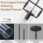 Black Pendant Lights Kitchen Island, Modern Glass Knurled Pendant Light,12Inch Copper Kitchen Pendant Lighting Over Island,Farmhouse Island Lights For Kitchen Sink,Bathroom,Bedroom,Included E26 Bulbs