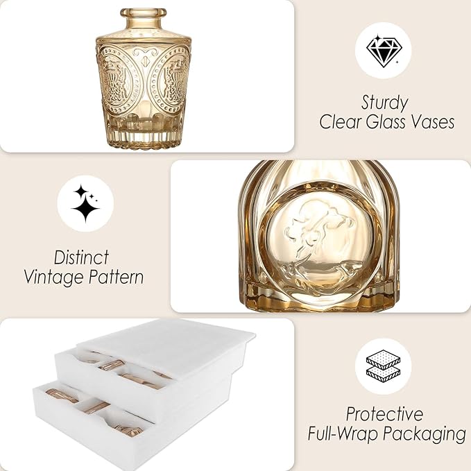 Amber Glass Bud Vases Set of 36, Mini Flower Vase for Centerpieces, Small Clear Vases in Bulk for Wedding Decorations, Vintage Vase for Table, Recepetion, Home Décor