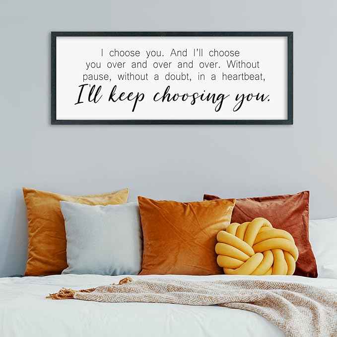 comurdyo I'll Keep Choosing You Sign 32"X12" for Master Bedroom Above Bed Wall Decor I Choose You Large Wood Framed Wall Hanging Art (Black)