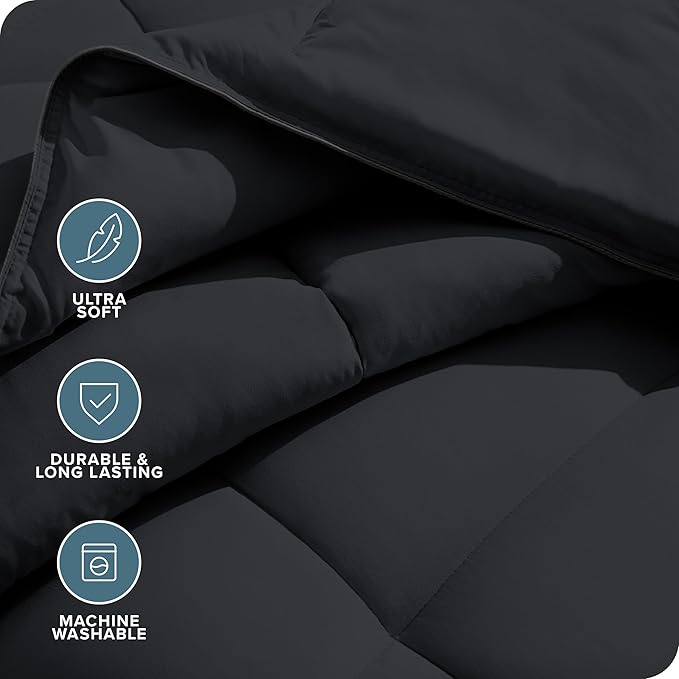 Bare Home Duvet Insert Comforter - Full Size - Goose Down Alternative - Ultra-Soft - Premium 1800 Series - All Season Warmth - Bedding Comforter (Full, Black)