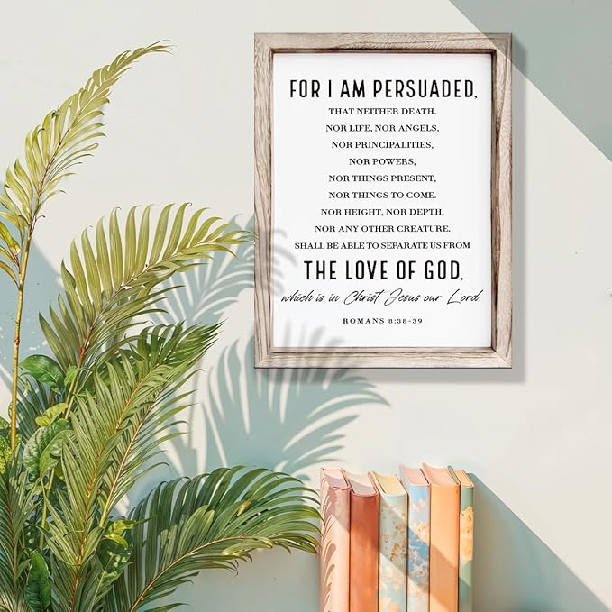 Christian Wooden Wall Sign, Decorative Signs for Home Decor, Religious Artwork, Bible Verse Decoration, Framed Wall Plaque Sign 15 * 11.5 inches, For I am Persuade