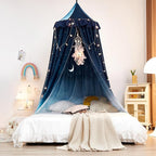 Kertnic Decor Canopy for Kids Bed, Soft Smooth Playing Tent Canopy Girls Room Decoration Princess Castle, Dreamy Mosquito Net Bedding, Children Reading Nook Canopies in Home (Night Sky-Ruffle)