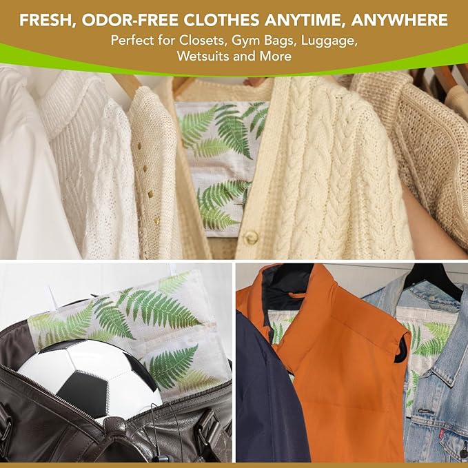 Hanging Bamboo Charcoal Natural Odor Absorber for Clothing, Closets, Wetsuits, Gym Bags & More – Fragrance-Free, Chemical Free, Reusable, Long-Lasting (1-Pack)