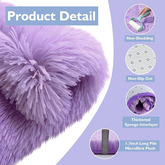 Purple Fluffy Round Area Rugs for Bedroom,5'X5'Shag Circle Area Rugs for Girls Room,Non Slip Fuzzy Plush Rug for Kids Room Living Room and Dorm Home Decor Rug